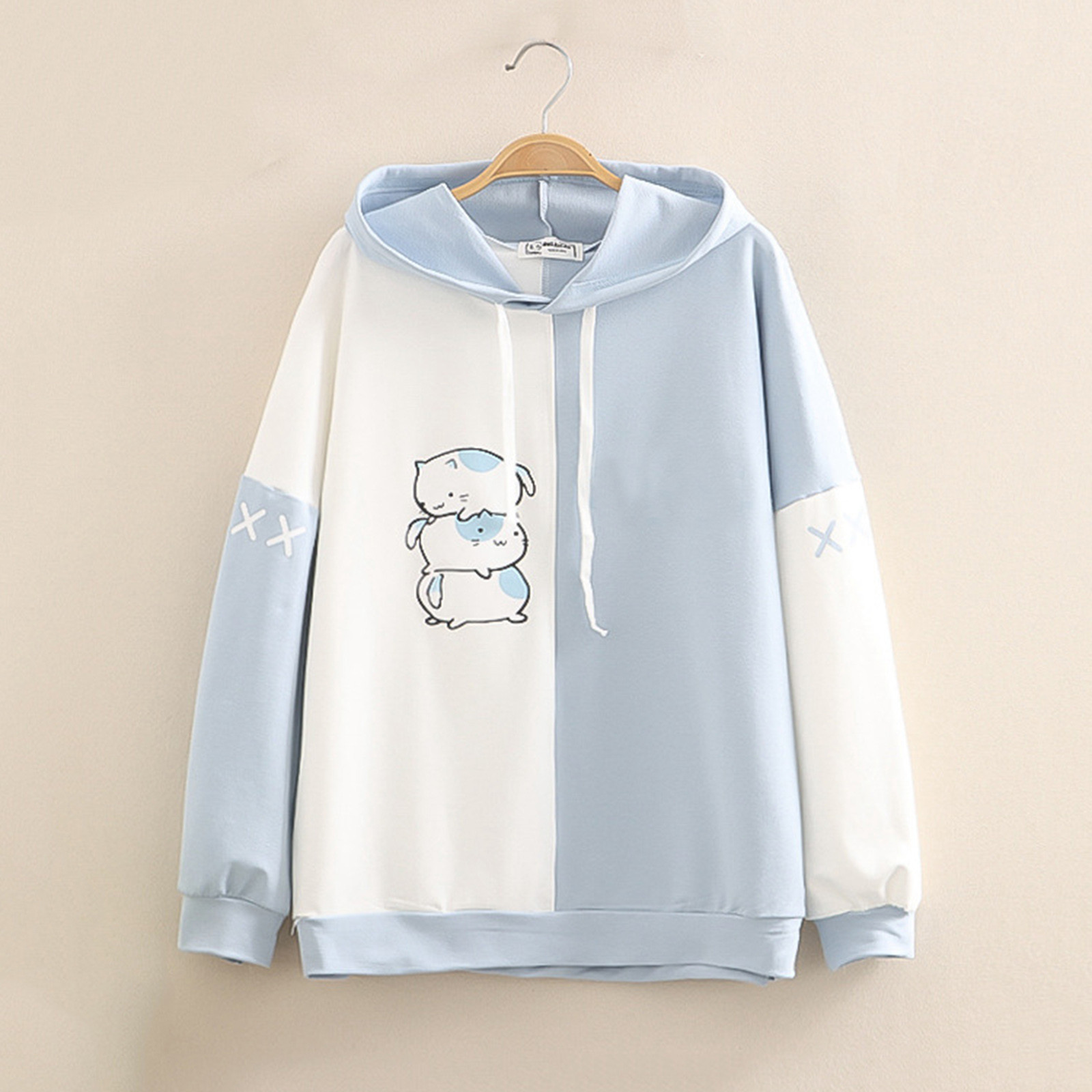 Women Hoodie Harajuku Hoodies Cartoon Cat Printed Hooded Baby Blue Sweet Sweatshirt Women Winter Thick Warm Female Cute Kawaii alx