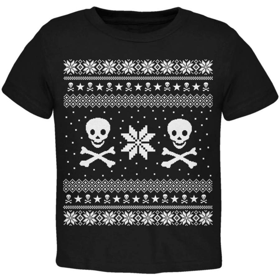 Skull & Crossbones Ugly Christmas Sweater Black Toddler T-Shirt