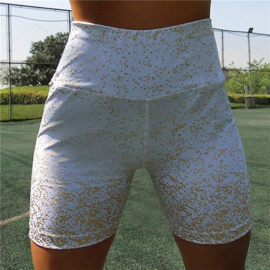 Women Gold Print short Leggings No Transparent Exercise Fitness Leggings Push Up Workout High Waist Bodybuilding Pants