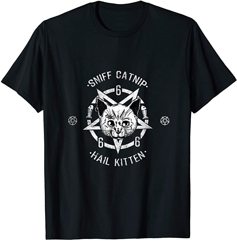 Sniff Catnip Hail Kitten 666 Death Metal Satanic Goth Cat T-Shirt