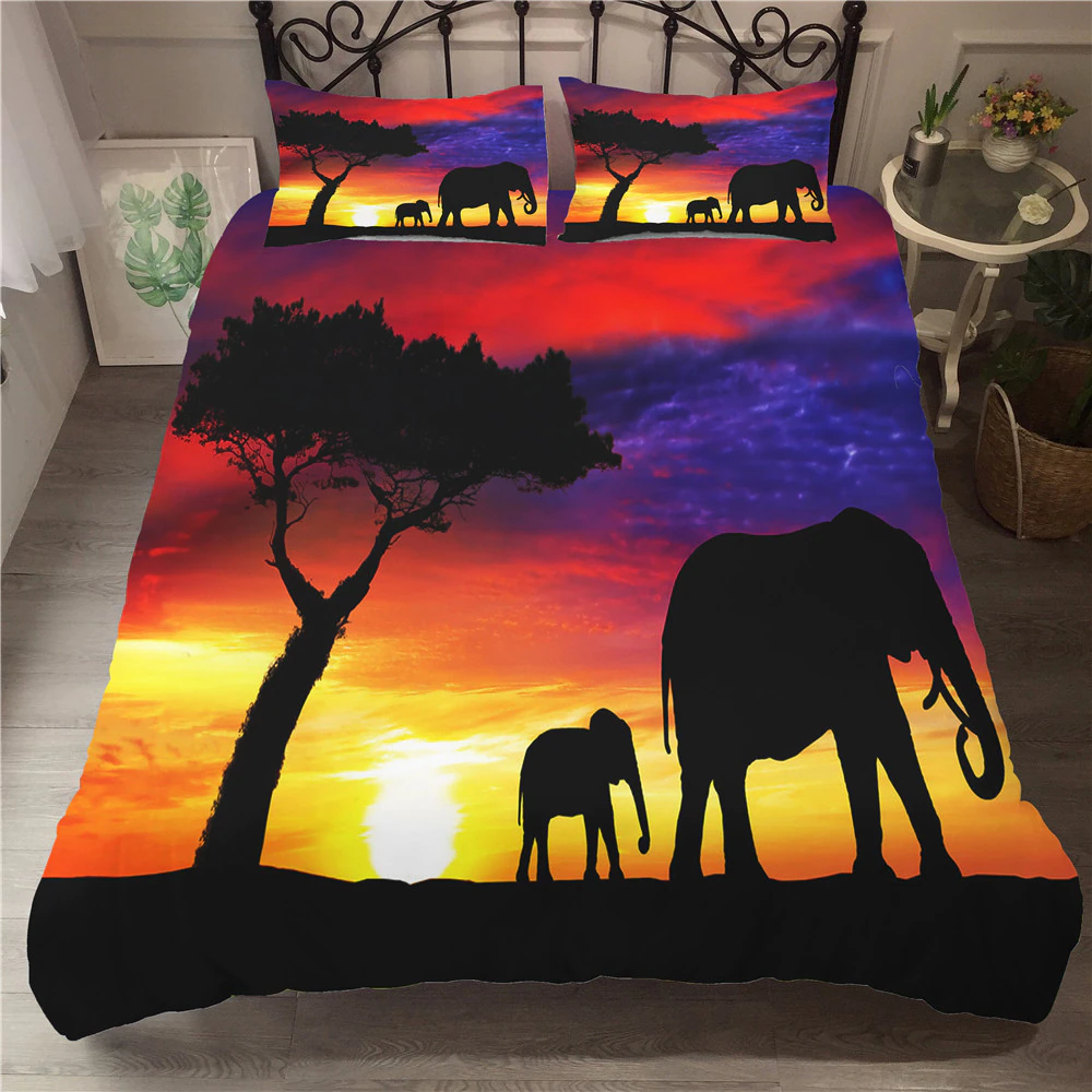 Yi Chu Xin 3D Elephant Bedding Sets 3Pcs Bohemia Cartoon Duvet Cover Queen Sets Full Size Bed Set Kids Bedding Set