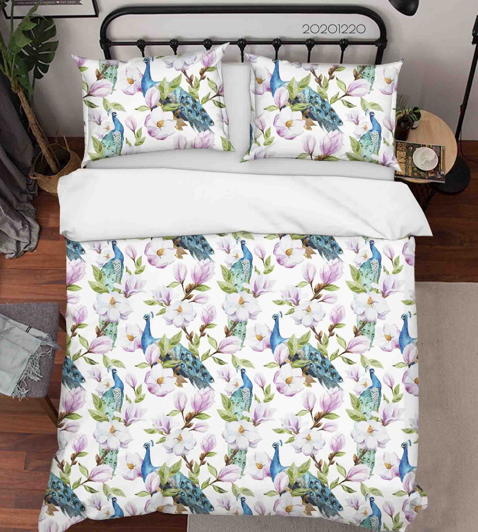 3D Watercolor Animal Peacock Floral Quilt Cover Set Bedding Set Duvet Cover Pillowcases 65