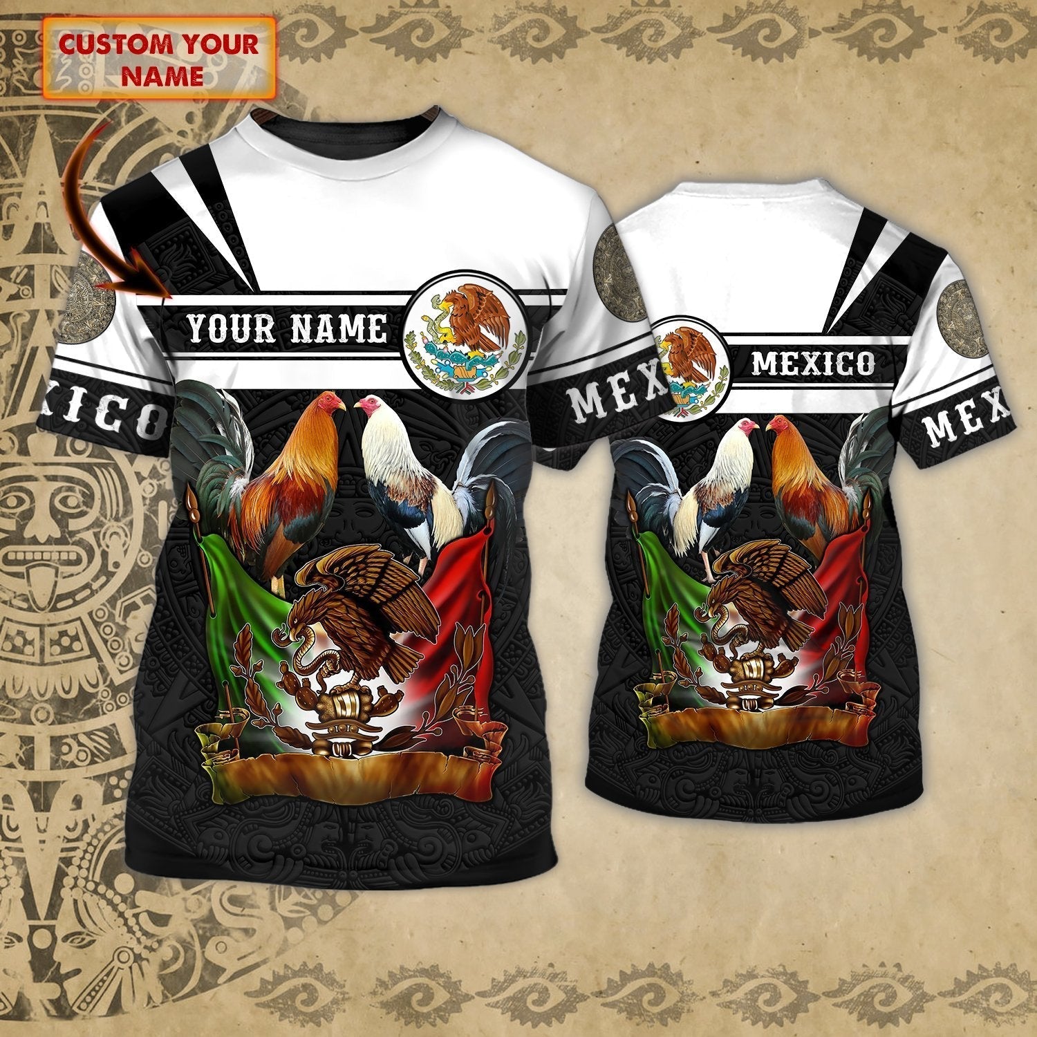 Customized 3D Full Printed Mexico Shirt, Rooster And Eagle Mexican Shirt, Mexico Shirts