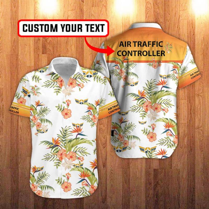 Air Traffic Controller Floral Hawaiian Shirt in White And Hawaiian Hibiscus Flower Personalization 3D Full Print Button Shirt