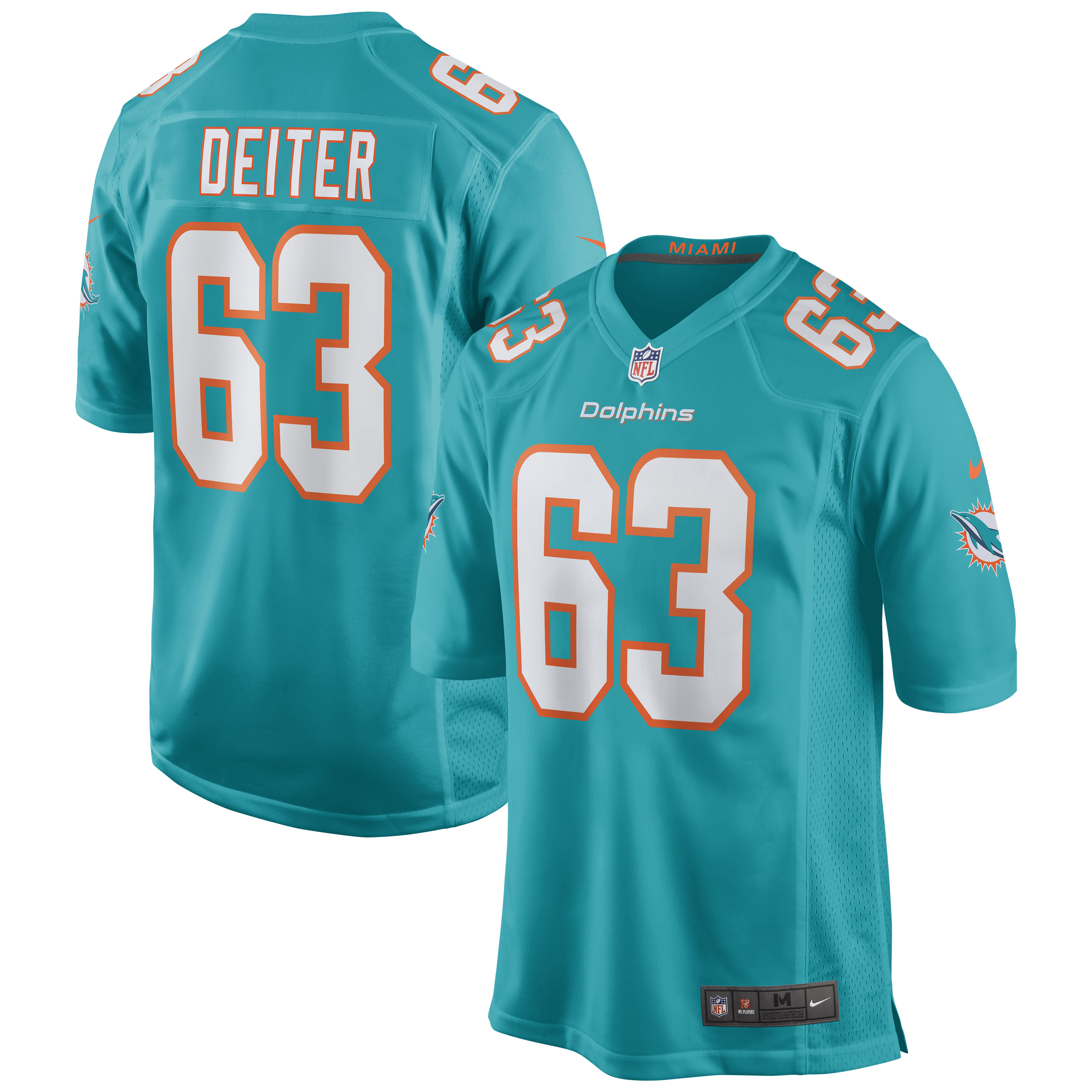 Michael Deiter Miami Dolphins Game Jersey – Aqua