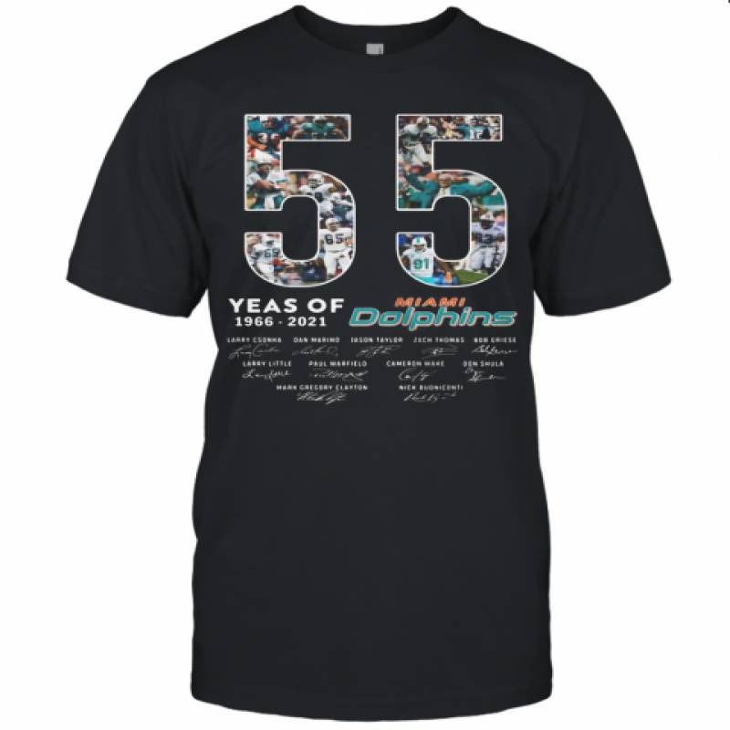 55 Years Of 1966 2021 Miami Dolphins Signatures Unisex Jersey Tee