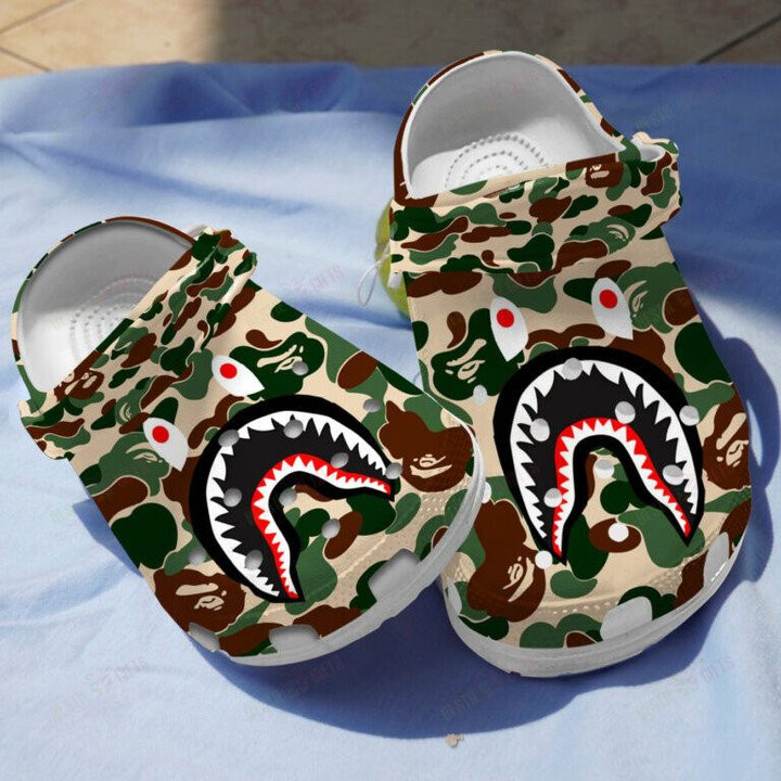 Camo Shark Crocs Classic Clogs Shoes