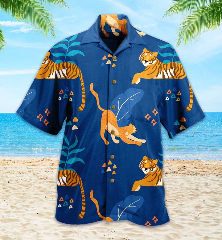 Tiger And Cheetah Funny Blue Hawaii Shirt Ha34971