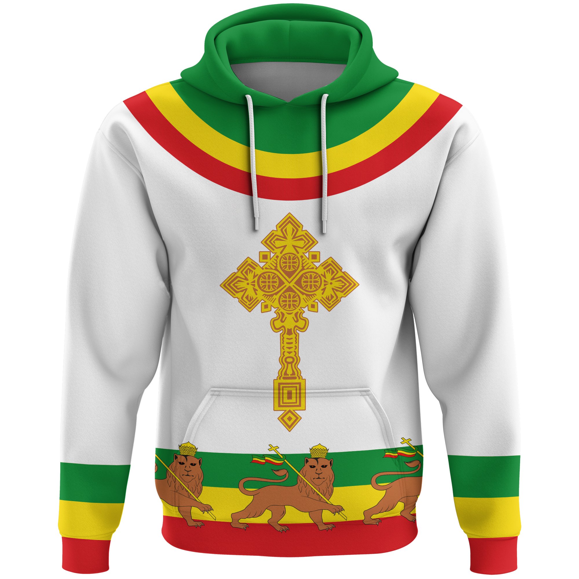 1stTheWorld Ethiopia Hoodie Cross Flag Lion White A10