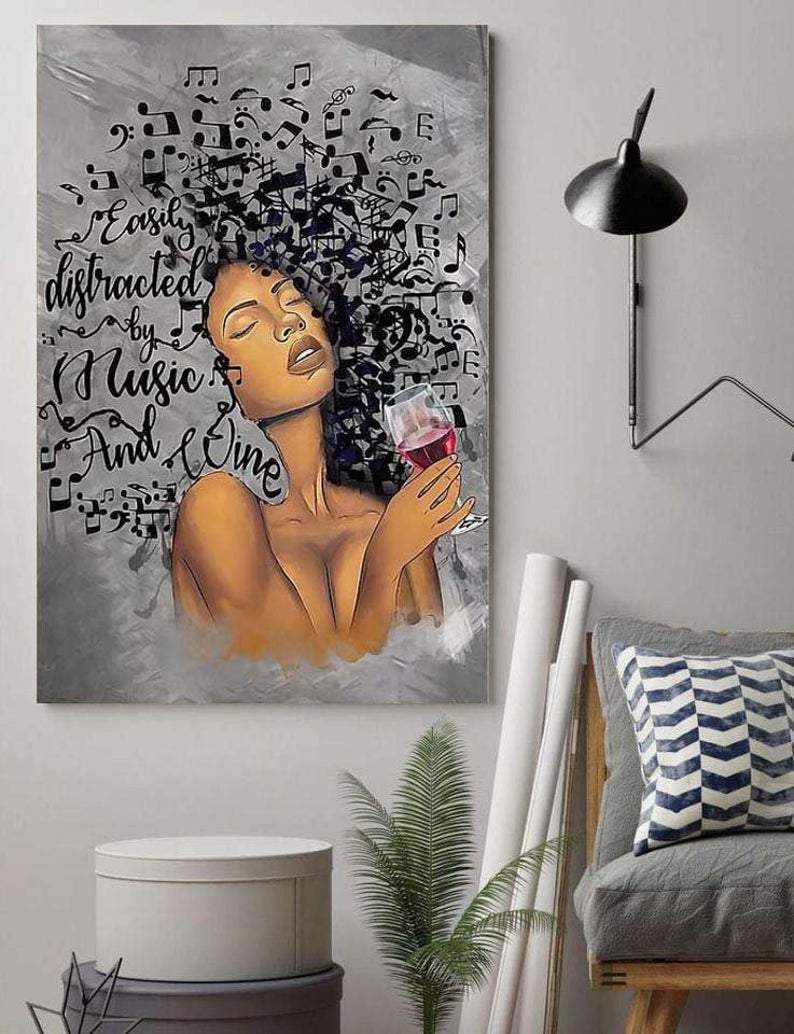 African American Art Lose Your Mind Find Your Soul Canvas, Afro Music Lady Print Decor, Wine Art, Home Decor Canvas