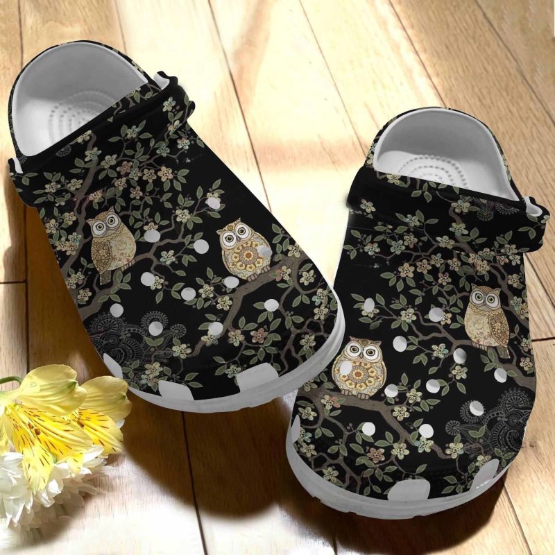 Tree And Owl Pattern Clogs Shoes Birthday Thanksgiving Christmas Gifts For Men Women