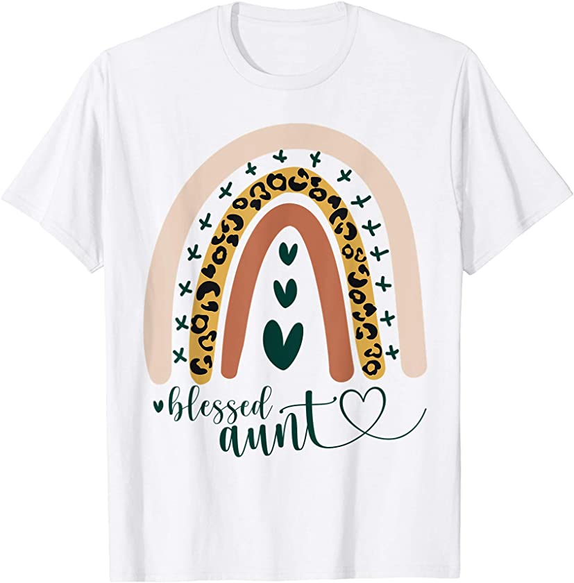 Blessed Aunt Boho Rainbow Leopard Print Religious Christian T-Shirt