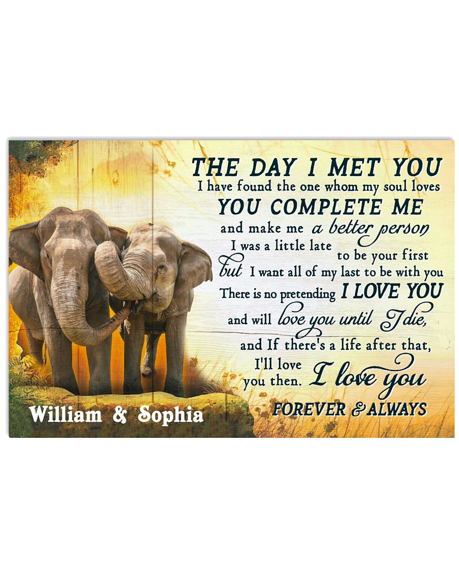 Custom Elephant Couple The Day I Met You Poster Print, Canvas Print Wall Art, Canvas Poster Wall Decor