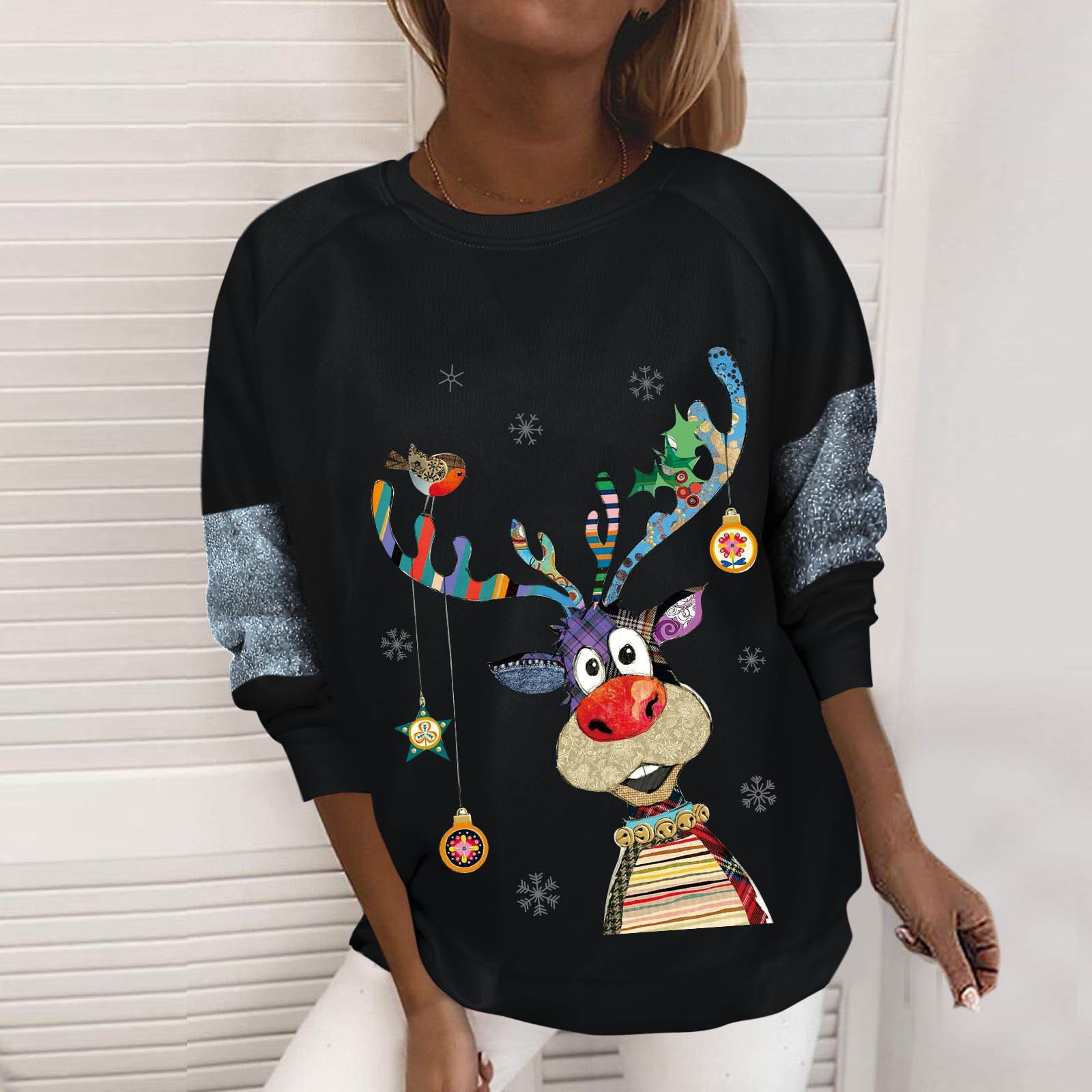 Cropped Workout Sweatshirt Women Fashion Christmas Print Sweatshirt Loose Round Neck Loose Blouse Top Sweatshirt Women 2xl alx