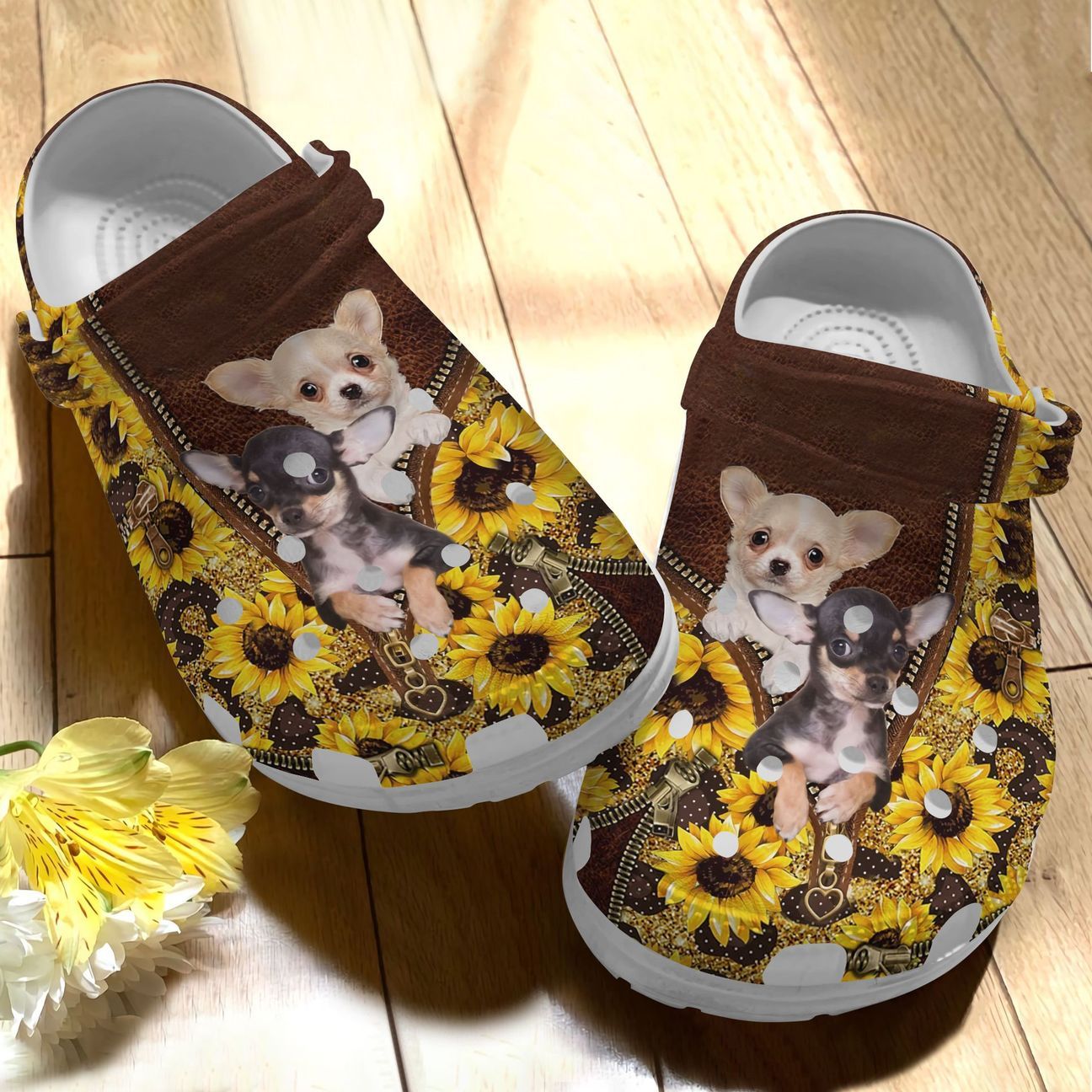 Chihuahua Personalized Clog, Custom Name, Text, Color, Number Fashion Style For Women, Men, Kid, Print 3D Chihuahua In Floral Bg