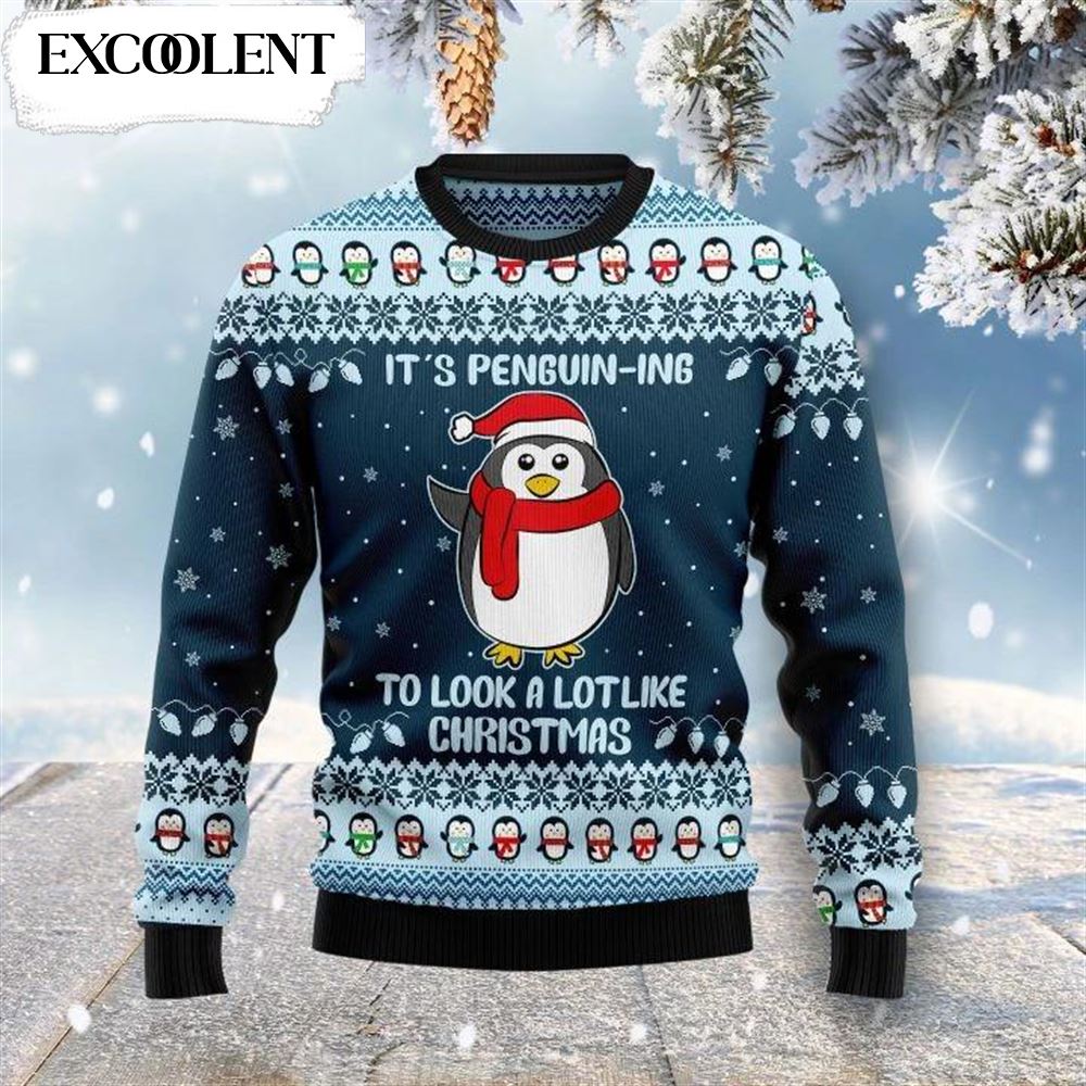 Cute Penguin Ugly Christmas Sweater Adult – Christmas Crewneck Sweater – Xmas Ugly Sweater