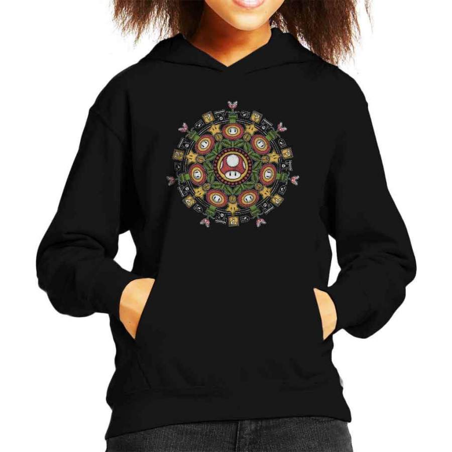 Super Mario 1UP Mandala Kid’s Hooded Sweatshirt