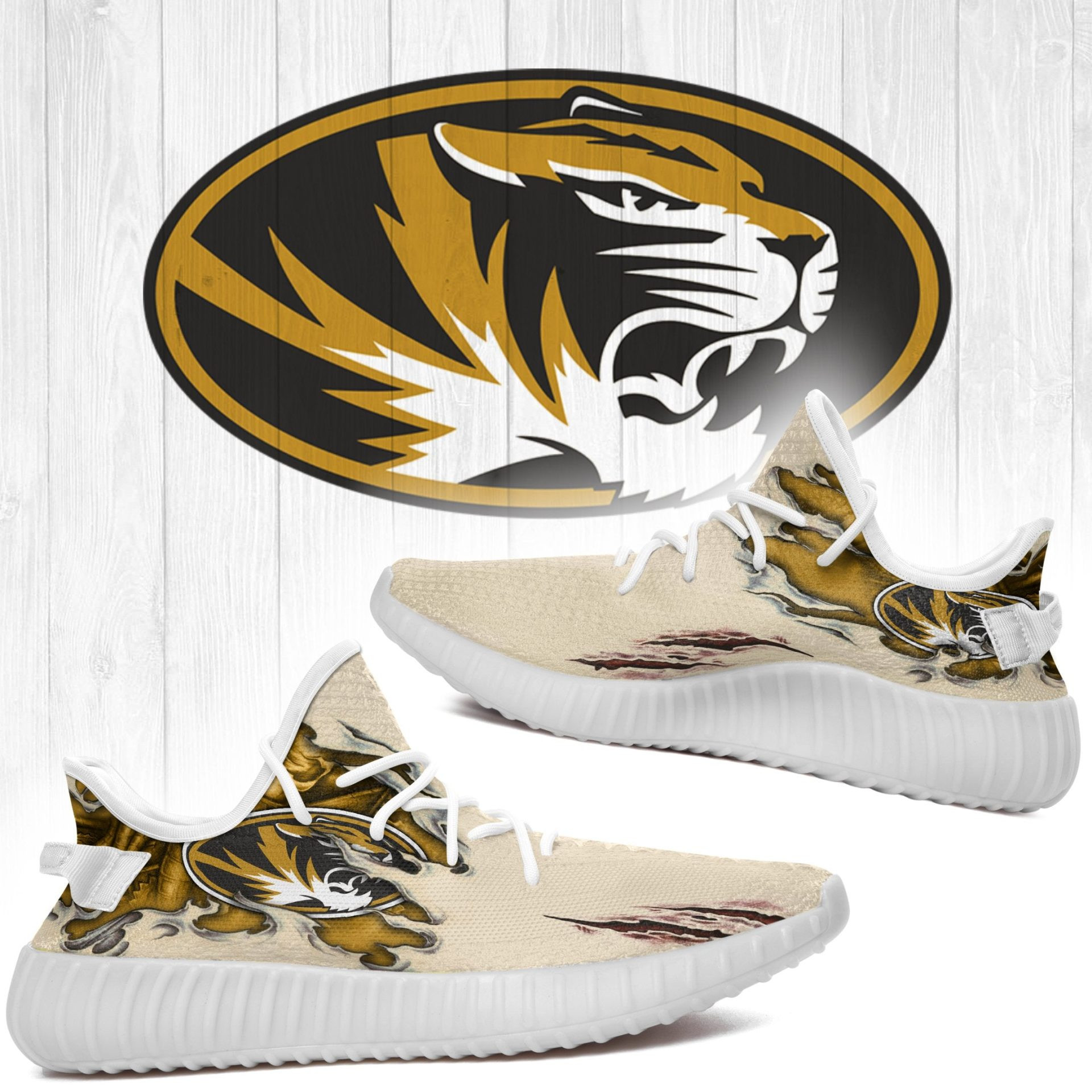 Yeezy Shoes Ncaa Missouri Tigers Cream Scratch Yeezy Boost Sneakers