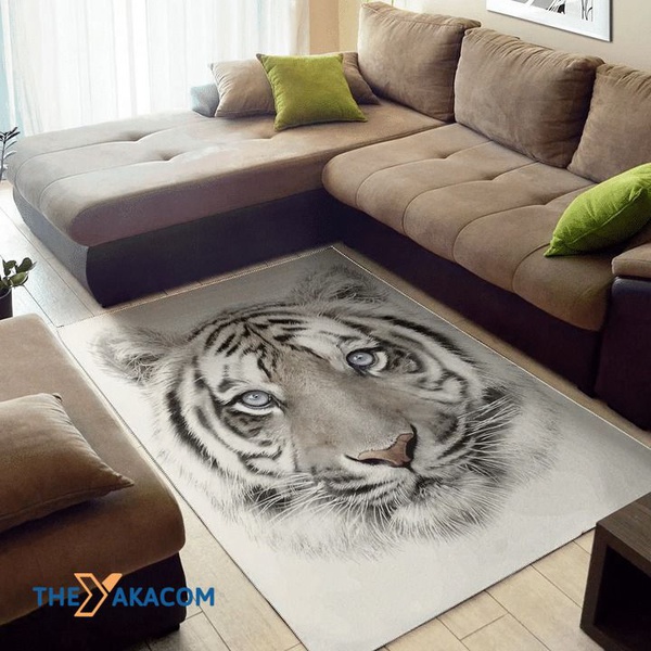 White Tiger Portrait Patterns Rectangle Area Rug Floor Decor