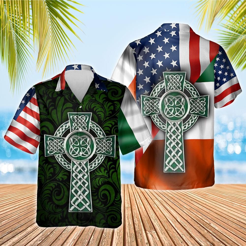 American Irish Flag With Celtic Cross Hawaii Shirt Unisex Adult Ha43621