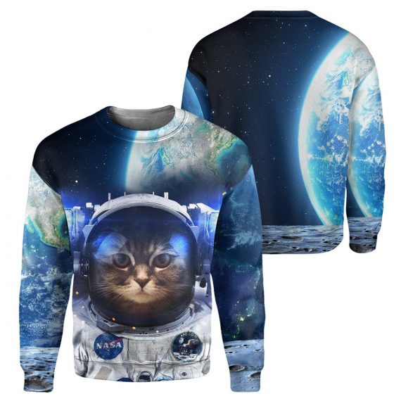 Astronaut Cat All Over Print Unisex Sweatshirt For Cat Lovers