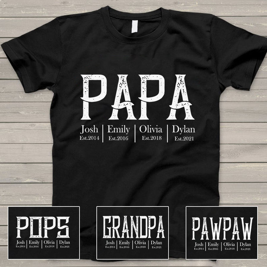 Personalized Papa Grandkids Est T-Shirt