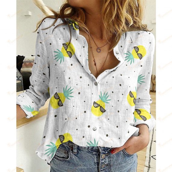 Pineapple Hawaiian Cotton And Linen Shirt Qdh Ha68031