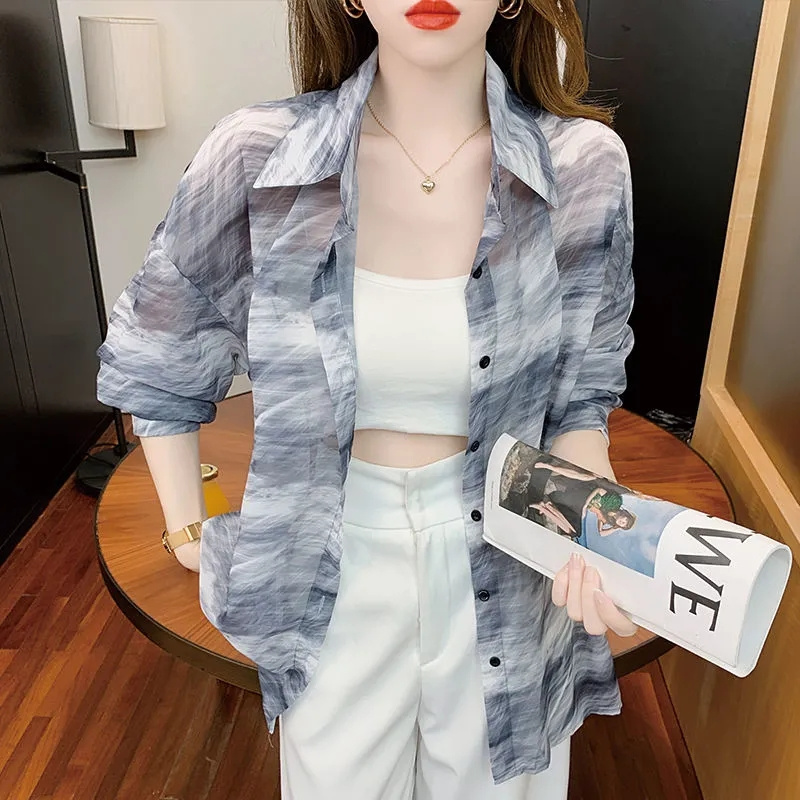 2022 New Summer Women Jacket Sun Protection Thin Coat Long Sleeve Chiffon Shirt Chic Jacket Female Loose Cardigan Coat Top alx