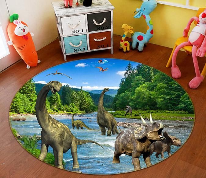 3d Dinosaur Forest 070 Round Rug Home Decor