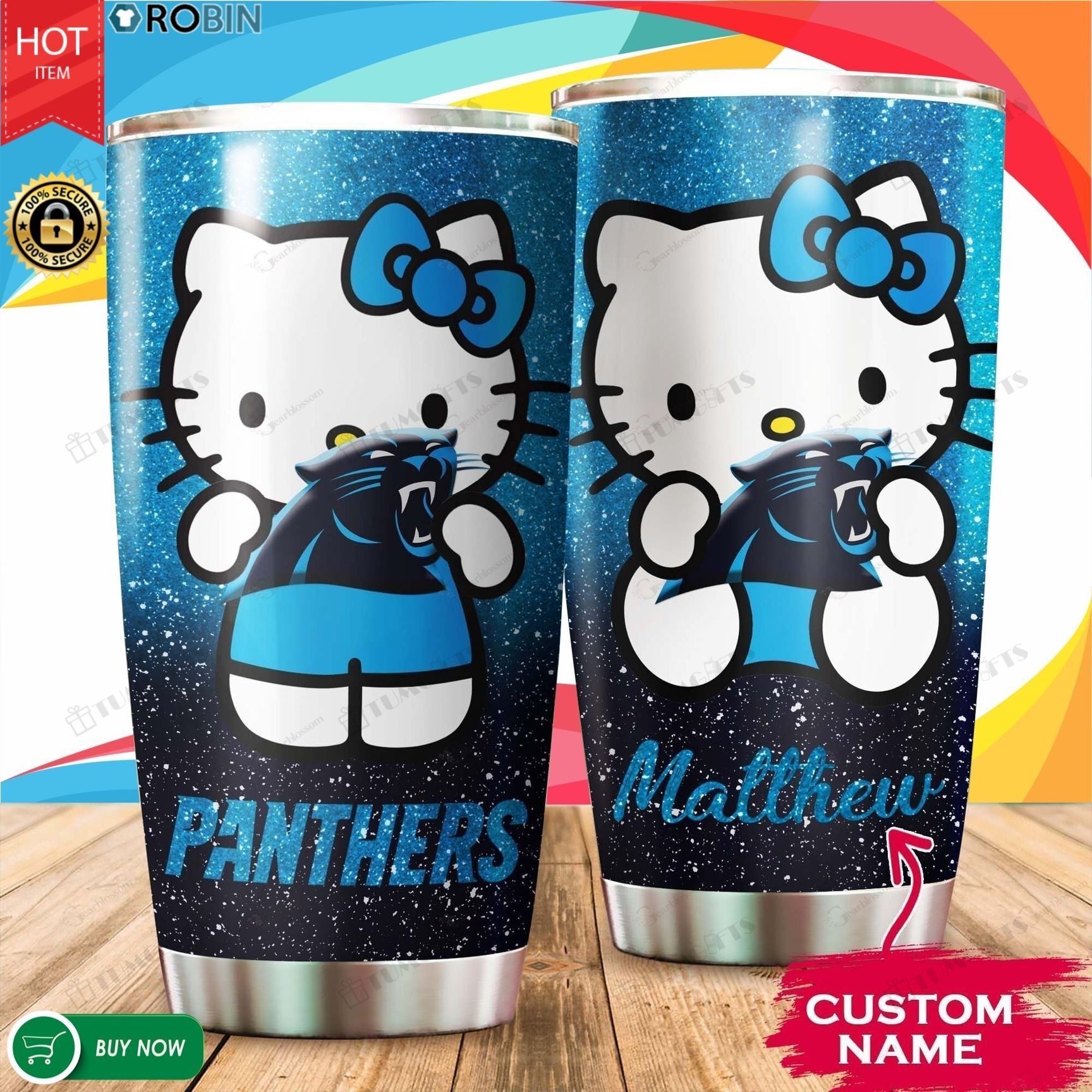 Buy Personalized Hello Kitty Hug Carolina Panthers Custom Stainless Steel Tumbler