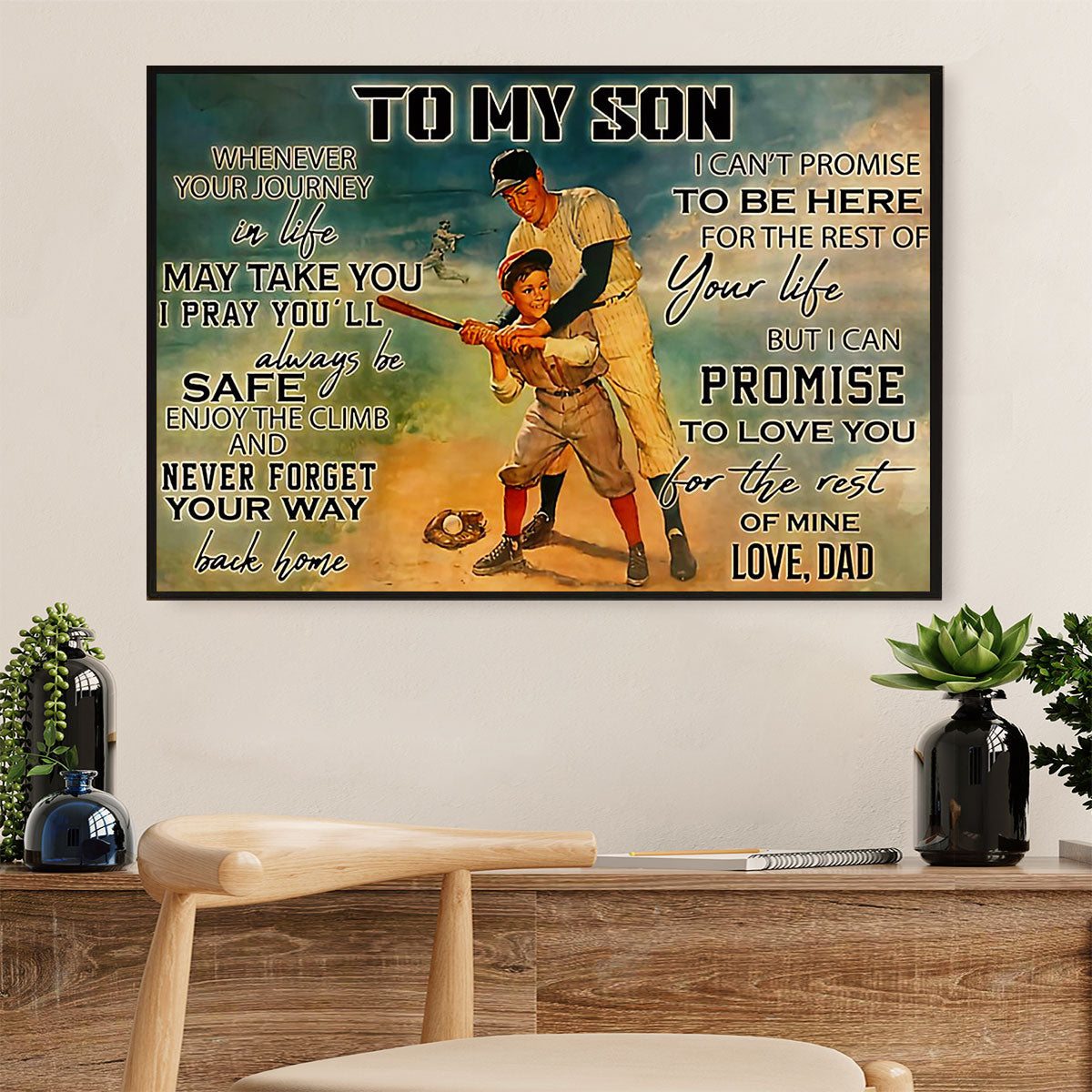 Baseball Canvas Wall Art Prints | From Dad To Son | Home Décor Gift For Baseball Players