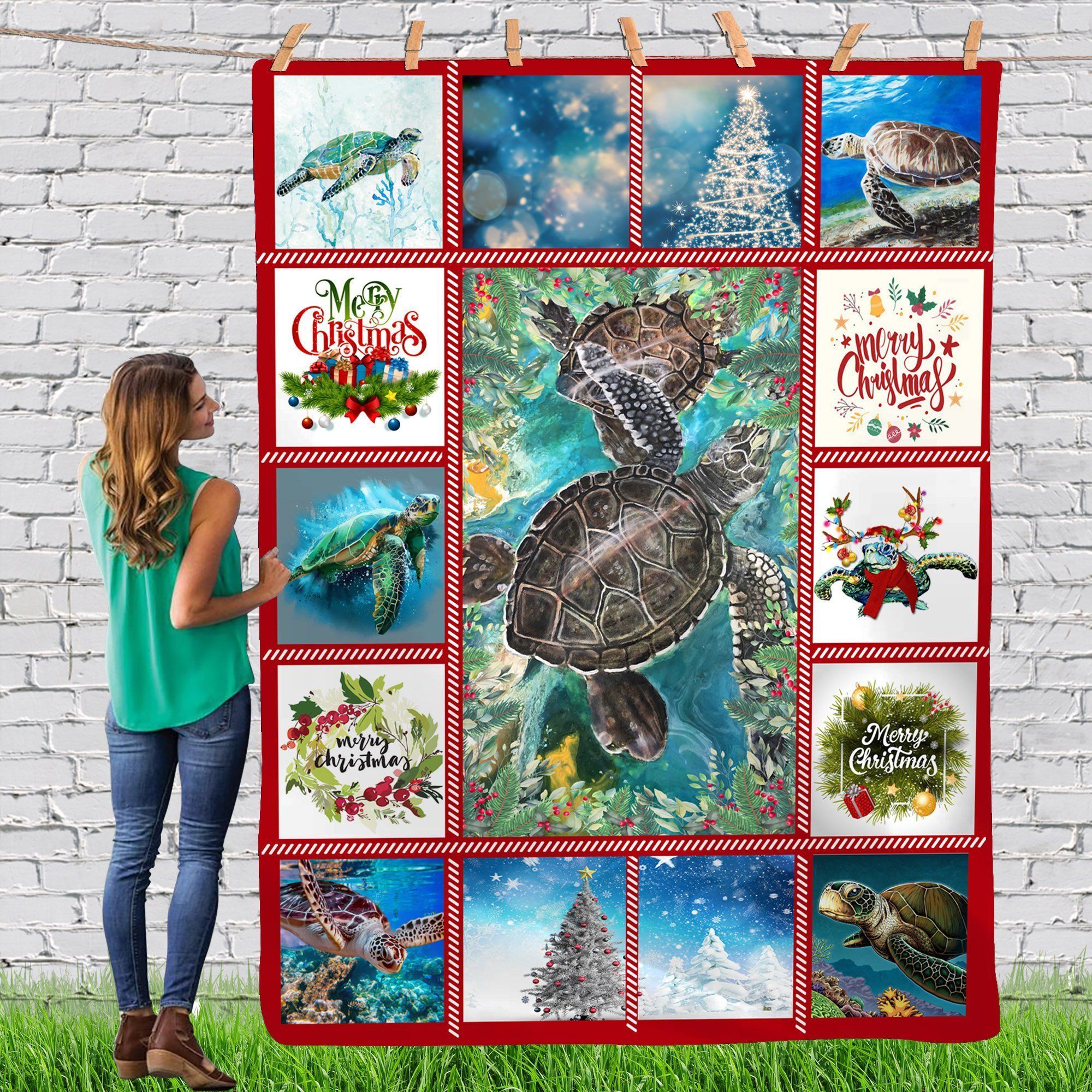 Turtle Gorgeous Merry Christmas Animal Reindeer Xmas, Custom Blankets Cozy Fleece Blanket, Sherpa Blanket