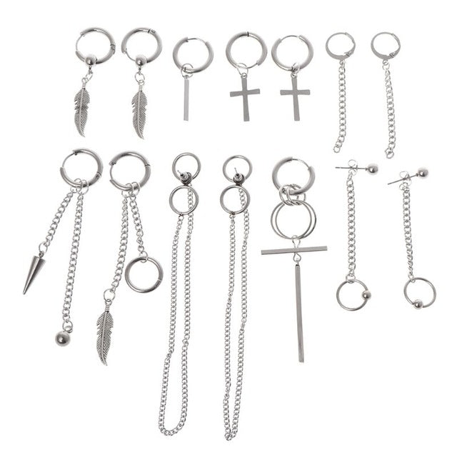 14 Pcs/Set Kpop Earrings Stainless Steel