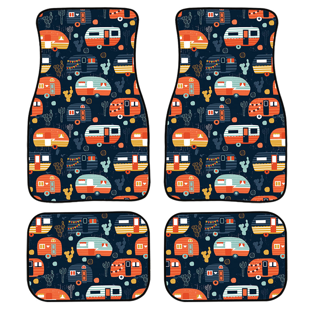 Caravan Camping Pattern Print Front And Back Car Floor Mats, Front Car Mat