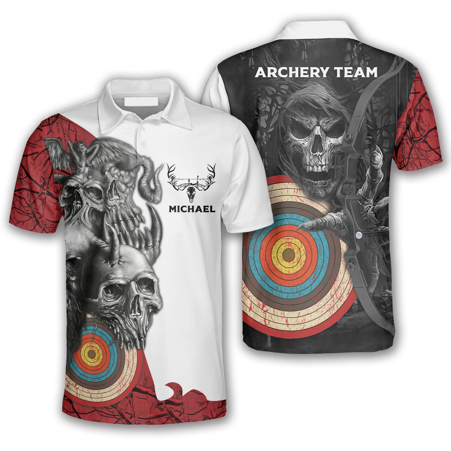 Retro Skull Archer Custom Archery Shirts For Men, Personalized Name Team Name Archery Shirt