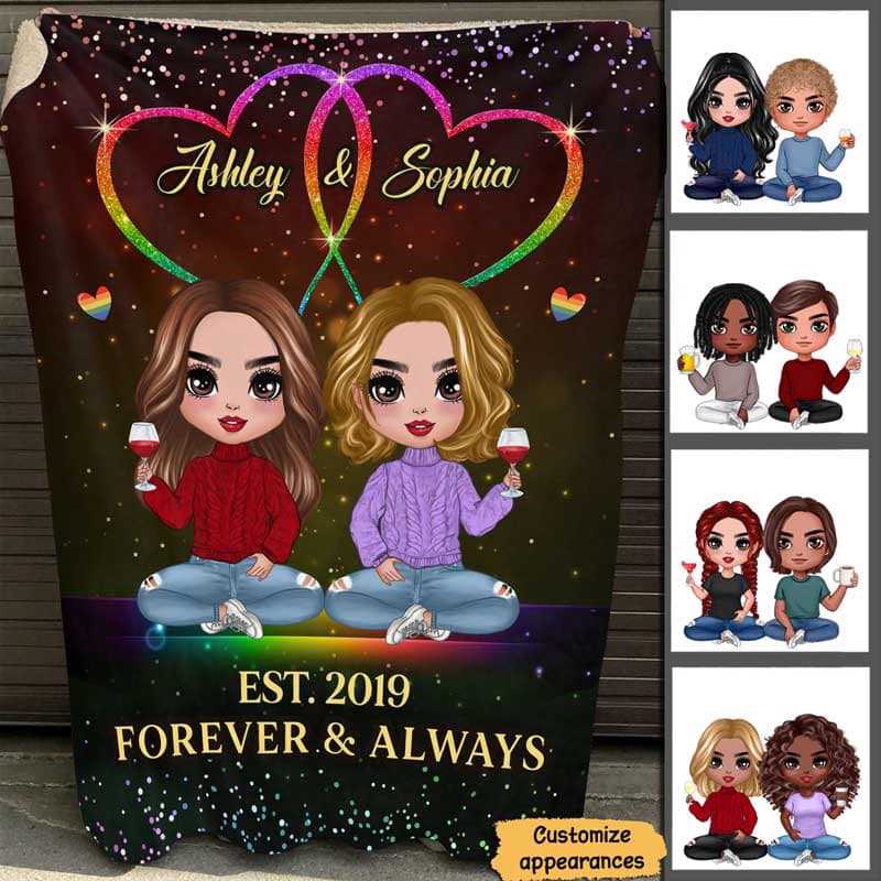 Lgbt Doll Couple Forever & Always Personalized Blanket