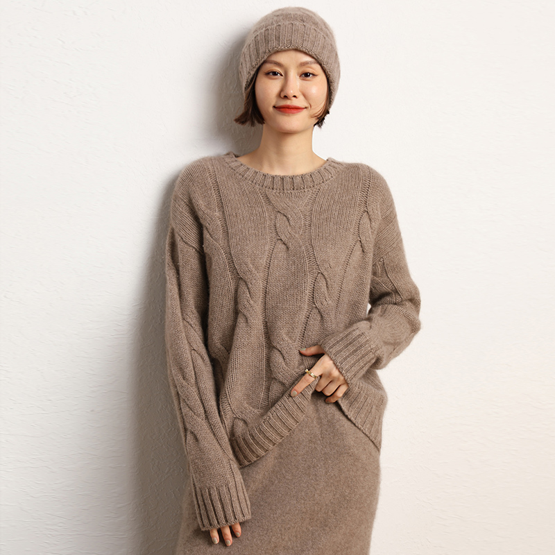 2022 Autumn Winter 100% Cashmere Sweater Round Collar Knit Pullover Women’s High Quality Thicken Female Loose Large Size Top alx