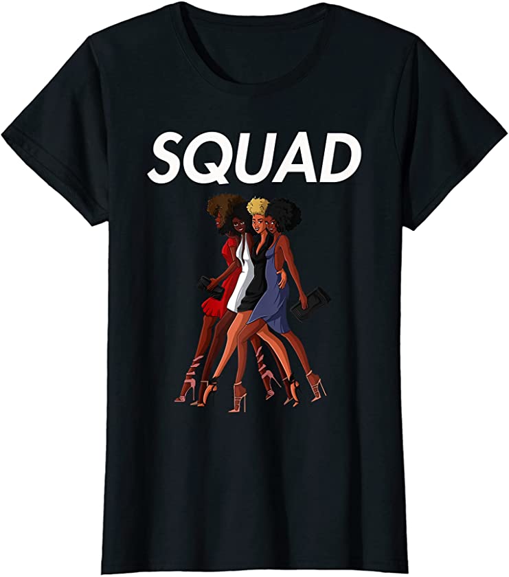 Womens Black Girl Squad Goals Afro Friends T-Shirt