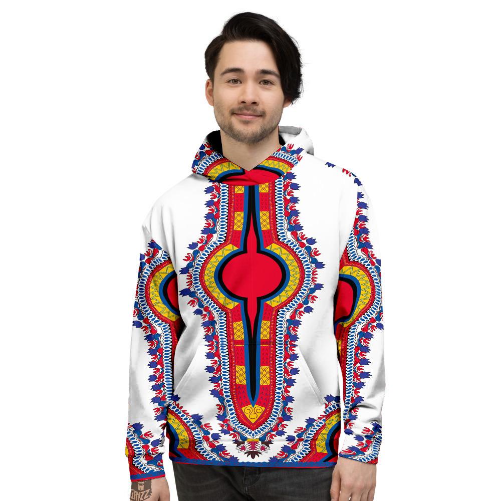 African Dashiki White And Red Print Men’S Hoodie