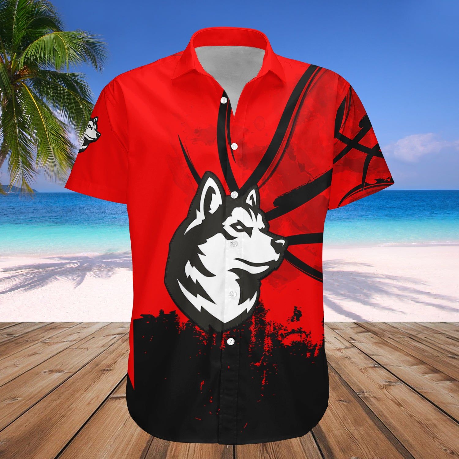 Northeastern Huskies Hawaii Shirt Basketball Net Grunge Pattern – NCCA