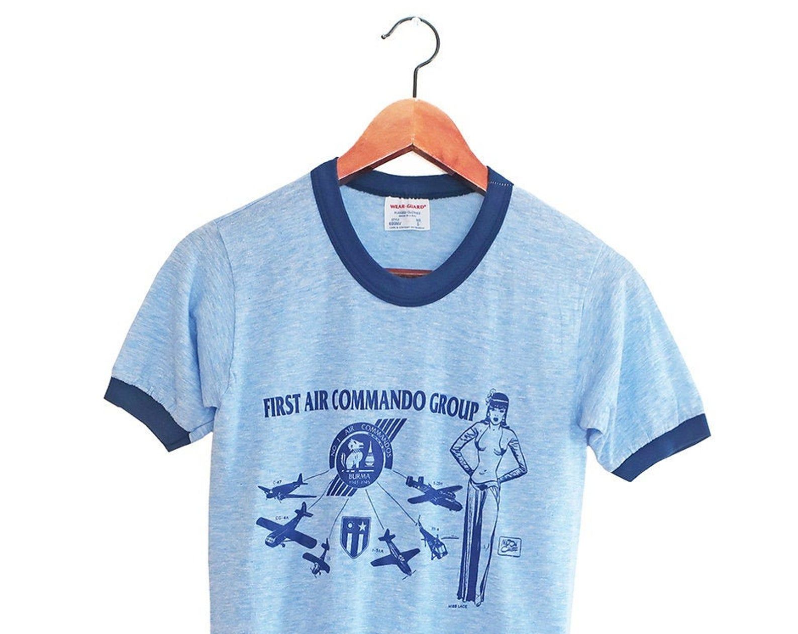 Vintage T Shirt / Ringer T Shirt / Vintage Air Force / 1980S First Air Commando Group Tri Blend Ringer T Shirt Xs