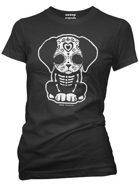 Women’S Day Of The Dead Sugar Skull Puppy Tee By Aesop Originals