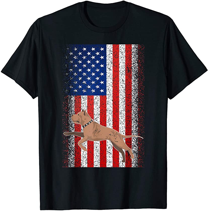 Vintage USA Independence Day July 4th American Flag Pitbull T-Shirt