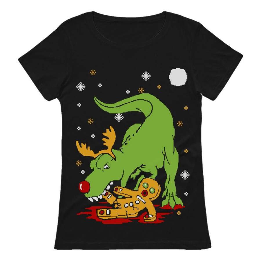 T-Rex Biting Gingerbread Ugly Christmas Women T-Shirt