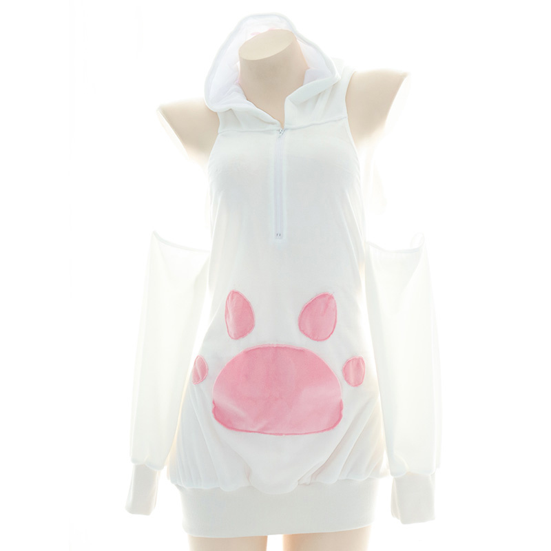 Japanese Anime Cute Girl Bunny Cosplay Costume Bodysuit Women Lolita Rabbit Off Shoulder Loose Hoodie Sweatshirt Backless Hooded alx