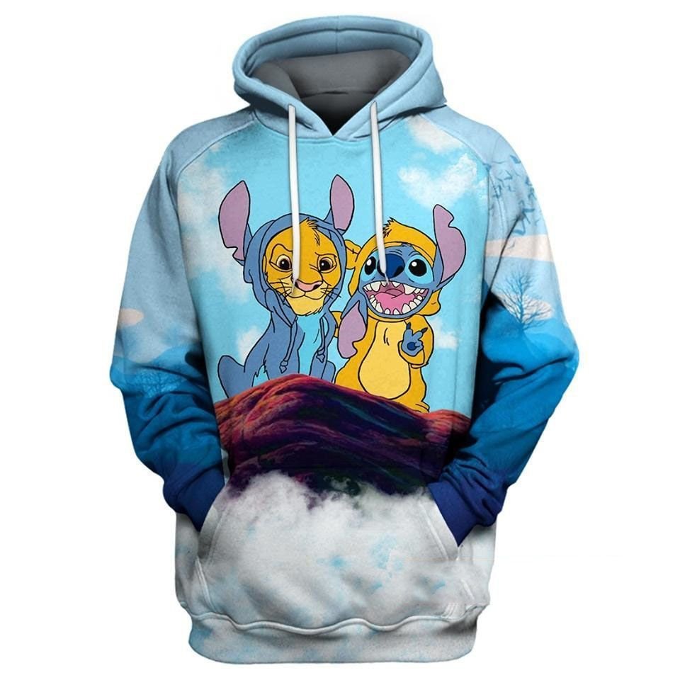 Baby Simba And Stitch Cute Lover 3D Hoodie Zip Hoodie  Size S-5Xl