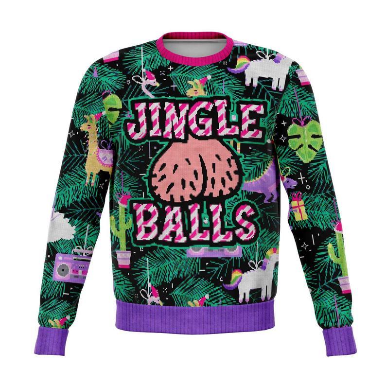 W Jingle Balls, Ugly Christmas, Sweater Jumper, Jingle Bells, Naughty Cheeky Rude, Holiday Festive, Christmas Party, Pullover Shirt