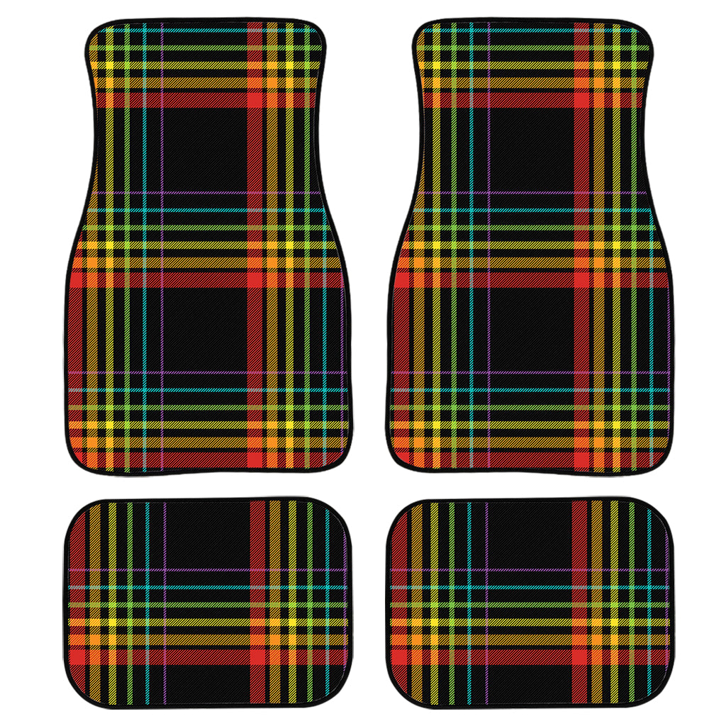 Rainbow Tartan Pattern Print Front And Back Car Floor Mats, Front Car Mat