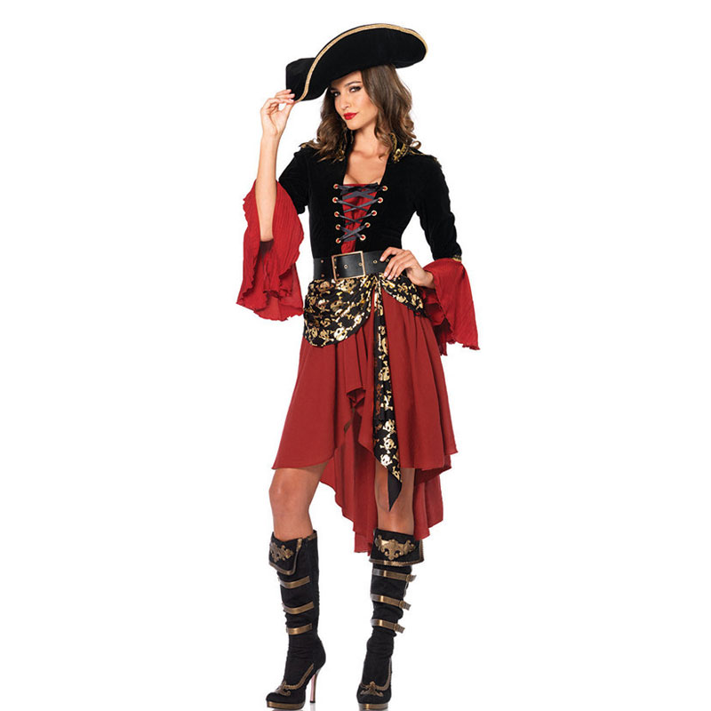 Ataullah Female Caribbean Pirates Captain Costume Halloween Role Playing Cosplay Suit Medoeval Gothic Fancy Woman Dress DW004 alx