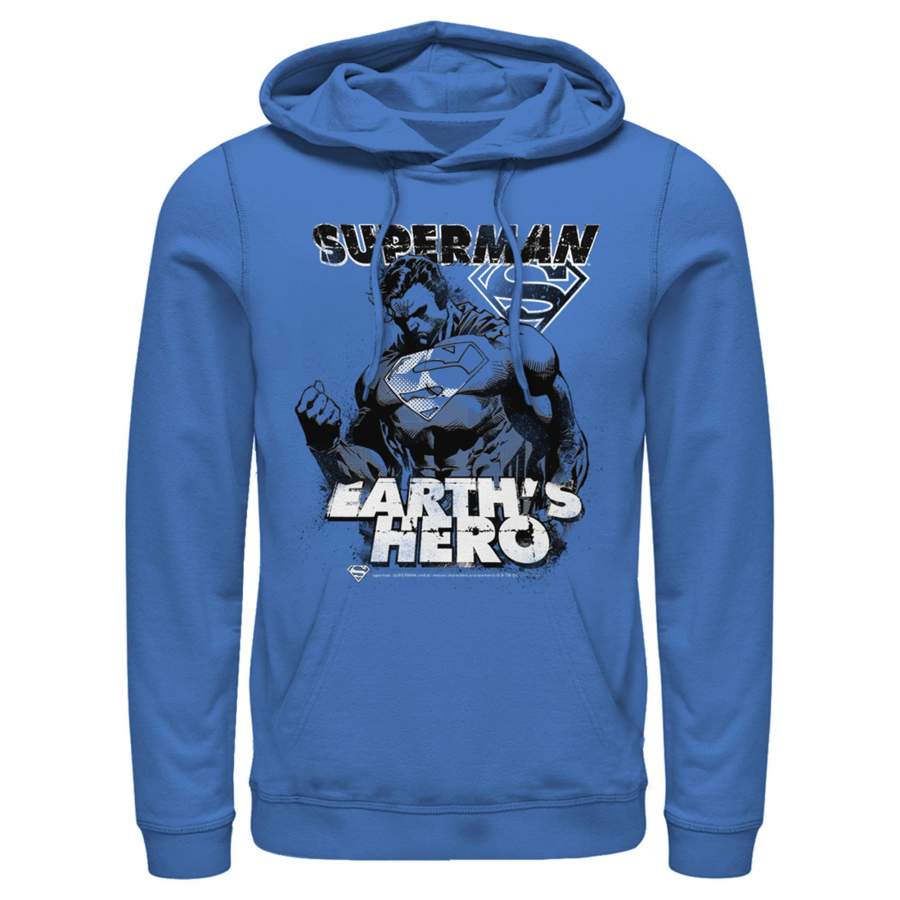 Superman Men’s Grunge Earth’s Hero  Lightweight Hoodie